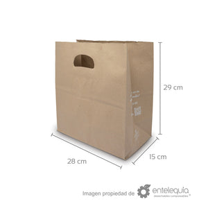 Bolsa de papel kraft con asa recortada (29x15+28 cm)