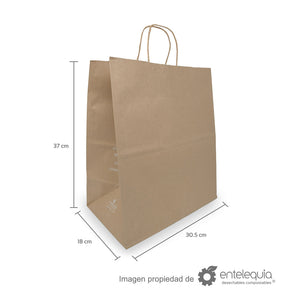 Bolsa biodegradable de papel kraft plana con asa torcida (30cmx18cm+37cm)