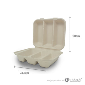 Envase taquero  de Paja de Trigo 9 ” con 3 divisiones C3DIV 9 - Desechables Biodegradables Entelequia®