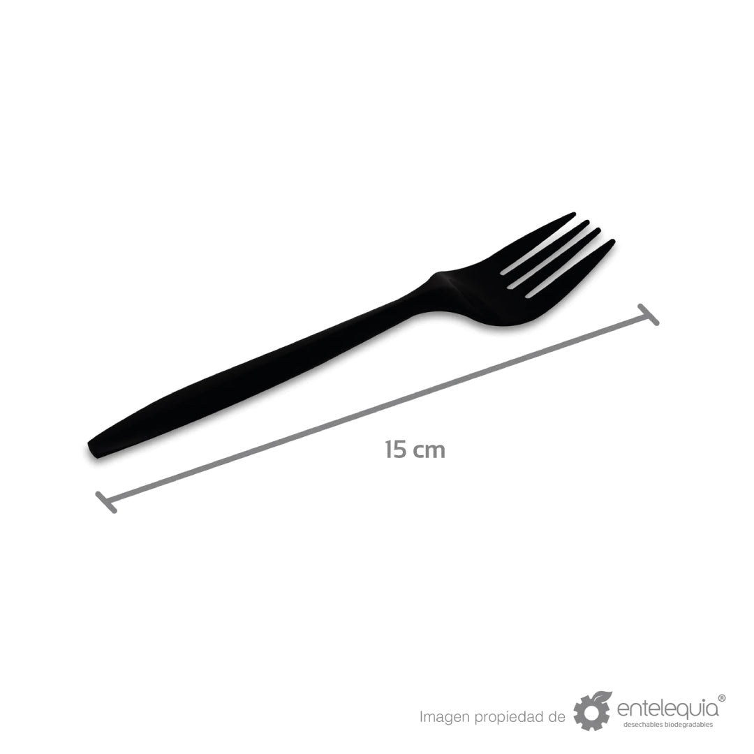 Tenedor de 6" de fécula de maíz negro estuchado