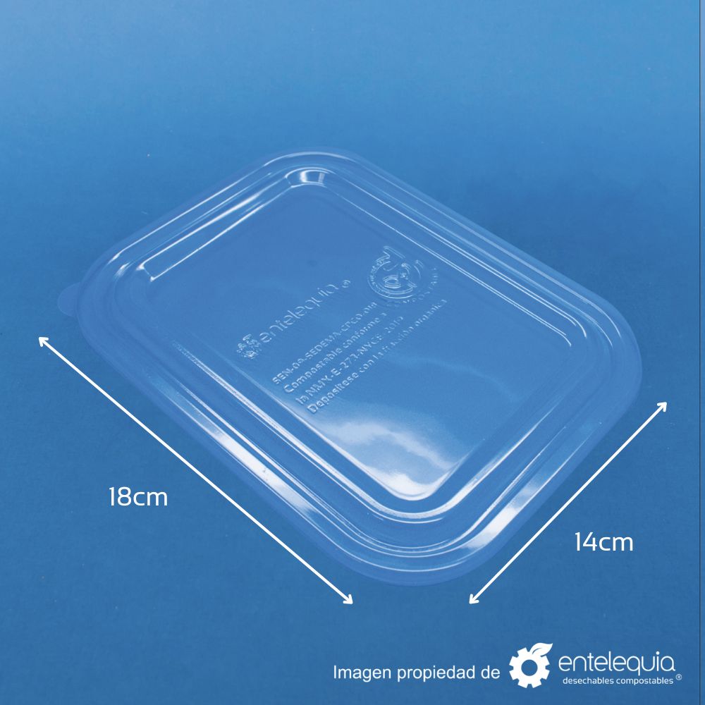 Tapa Compostable de PLA para Contenedor Rectangular 18 x 14 cm | Transparente