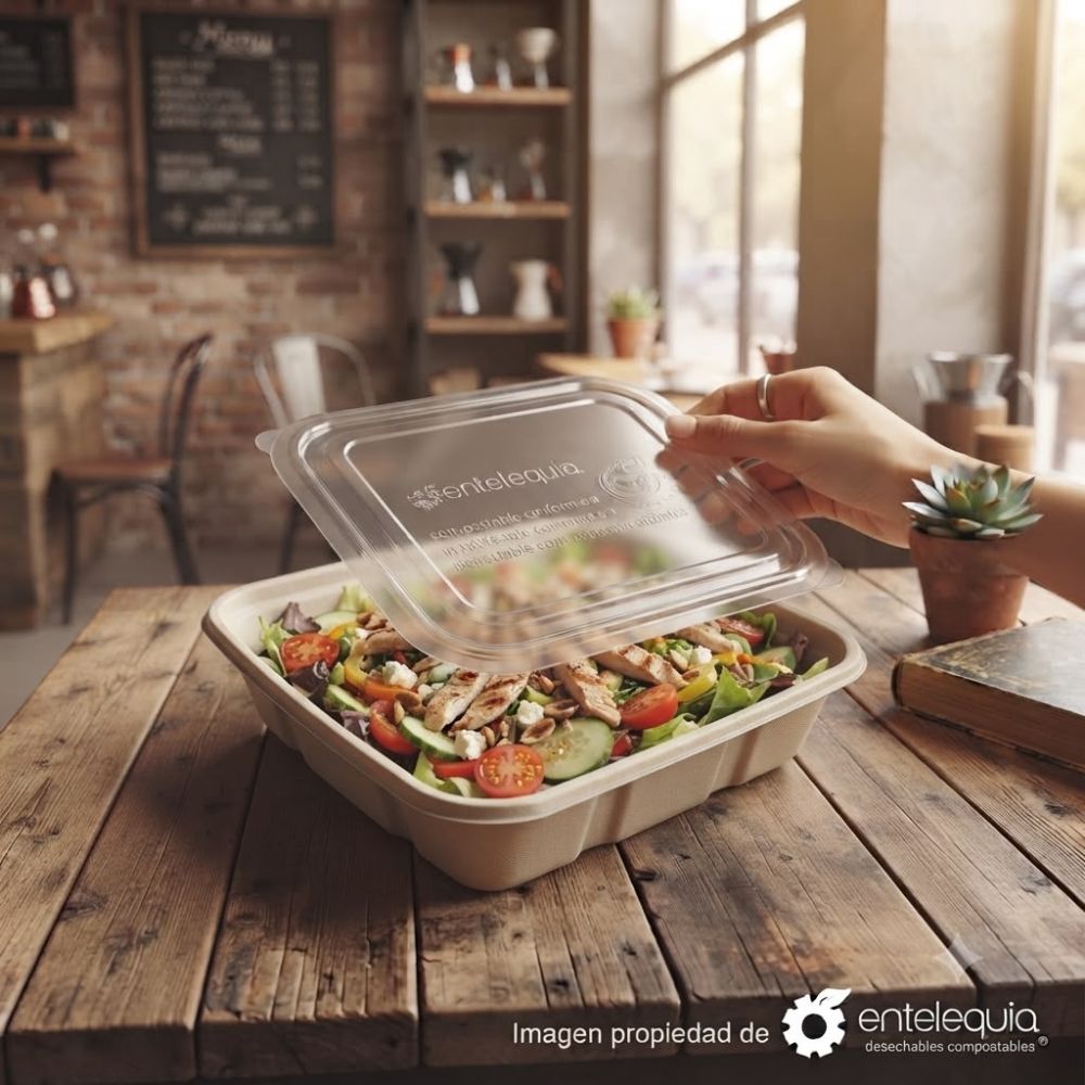 Tapa Compostable de PLA para Contenedor Rectangular 18 x 14 cm | Transparente