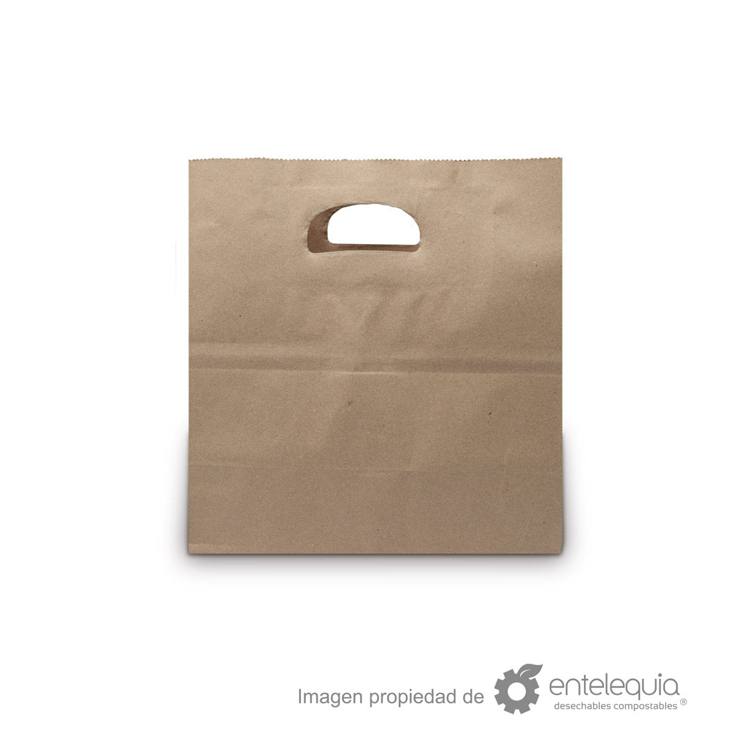 Bolsa de papel kraft con asa recortada (29x15+28 cm)