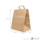 Bolsa biodegradable de papel kraft plana con asa plana (25cmx17cm+29.5cm)