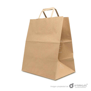 Bolsa biodegradable de papel kraft plana con asa plana (30cmx18cm+37cm)