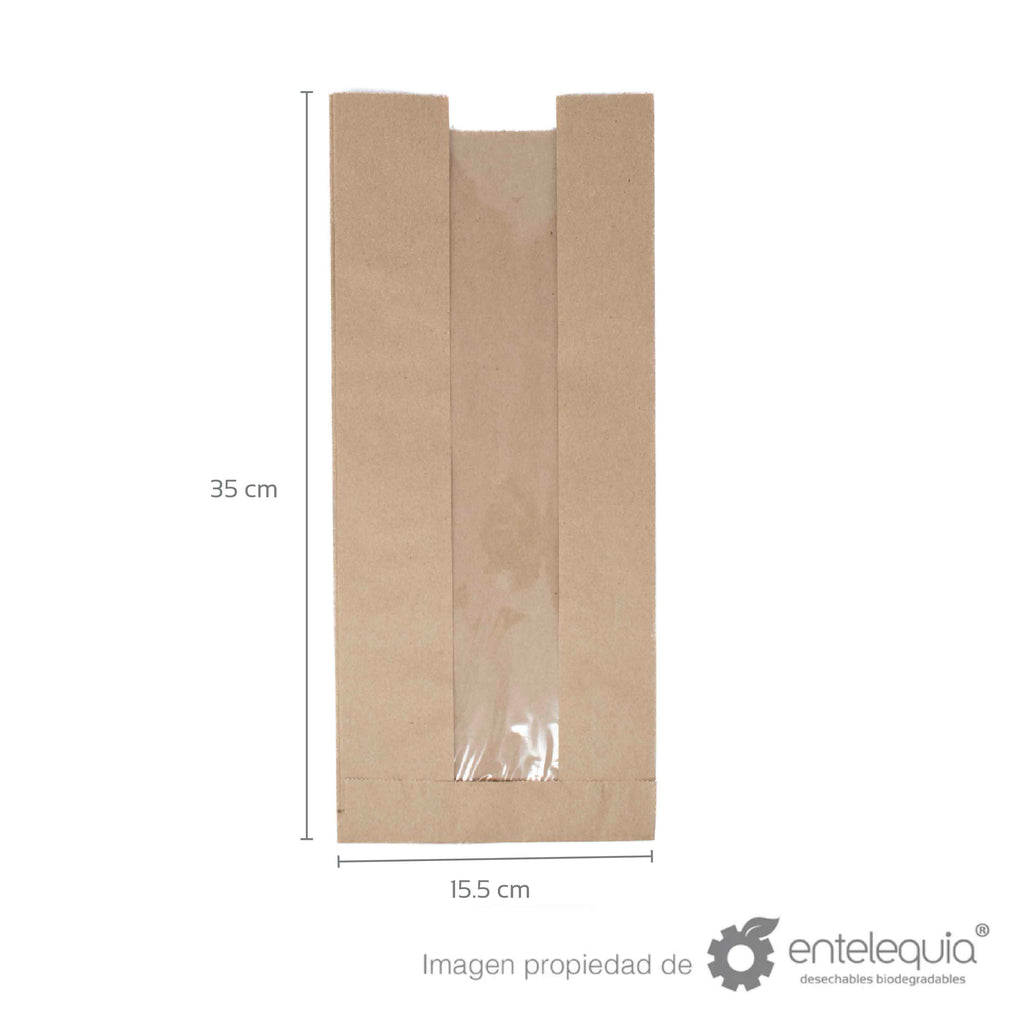 Bolsa de papel kraft con ventana para baguette