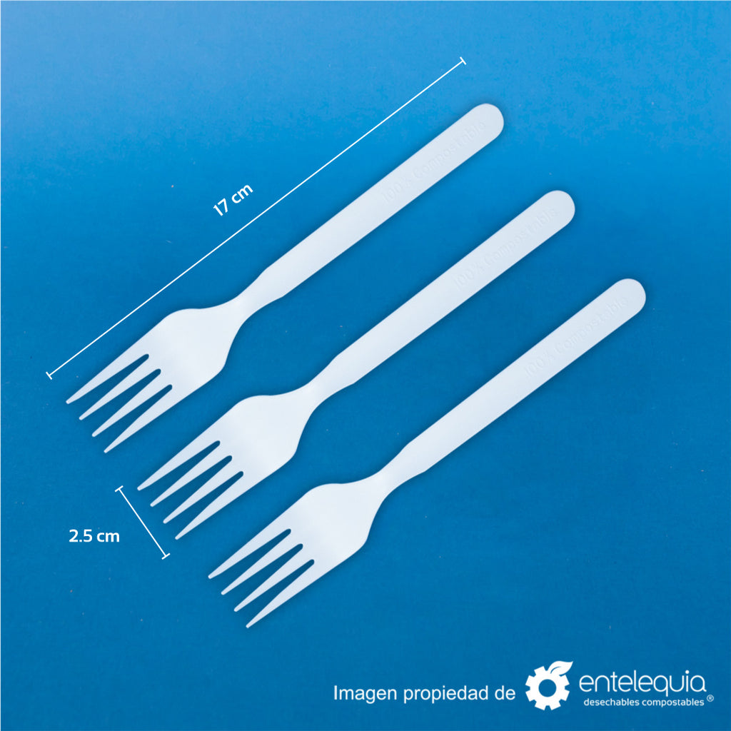 Tenedor biodegradable de 7" blanca de CPLA