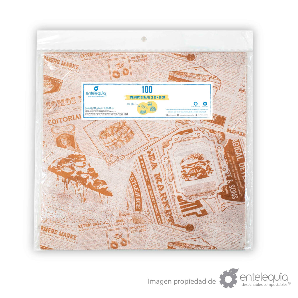 Sabanitas de Papel Grado Alimenticio para Envolver Alimentos | Biodegradables | 30 x 30 cm