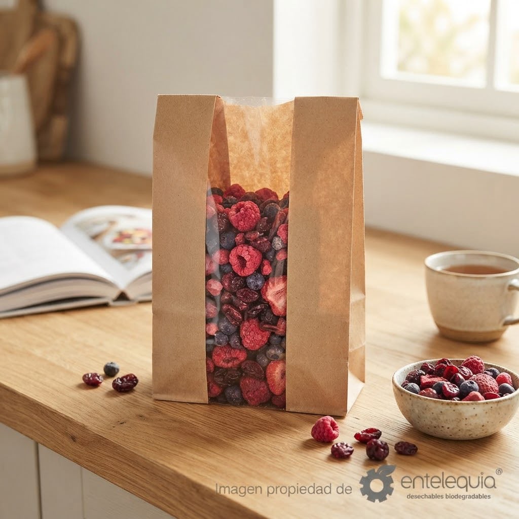 Bolsa Kraft Grande con Ventana | Biodegradable | 700 Piezas