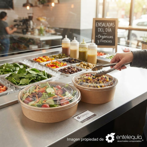 Tapa Compostable de PLA para Contenedor Kraft | 43 Oz
