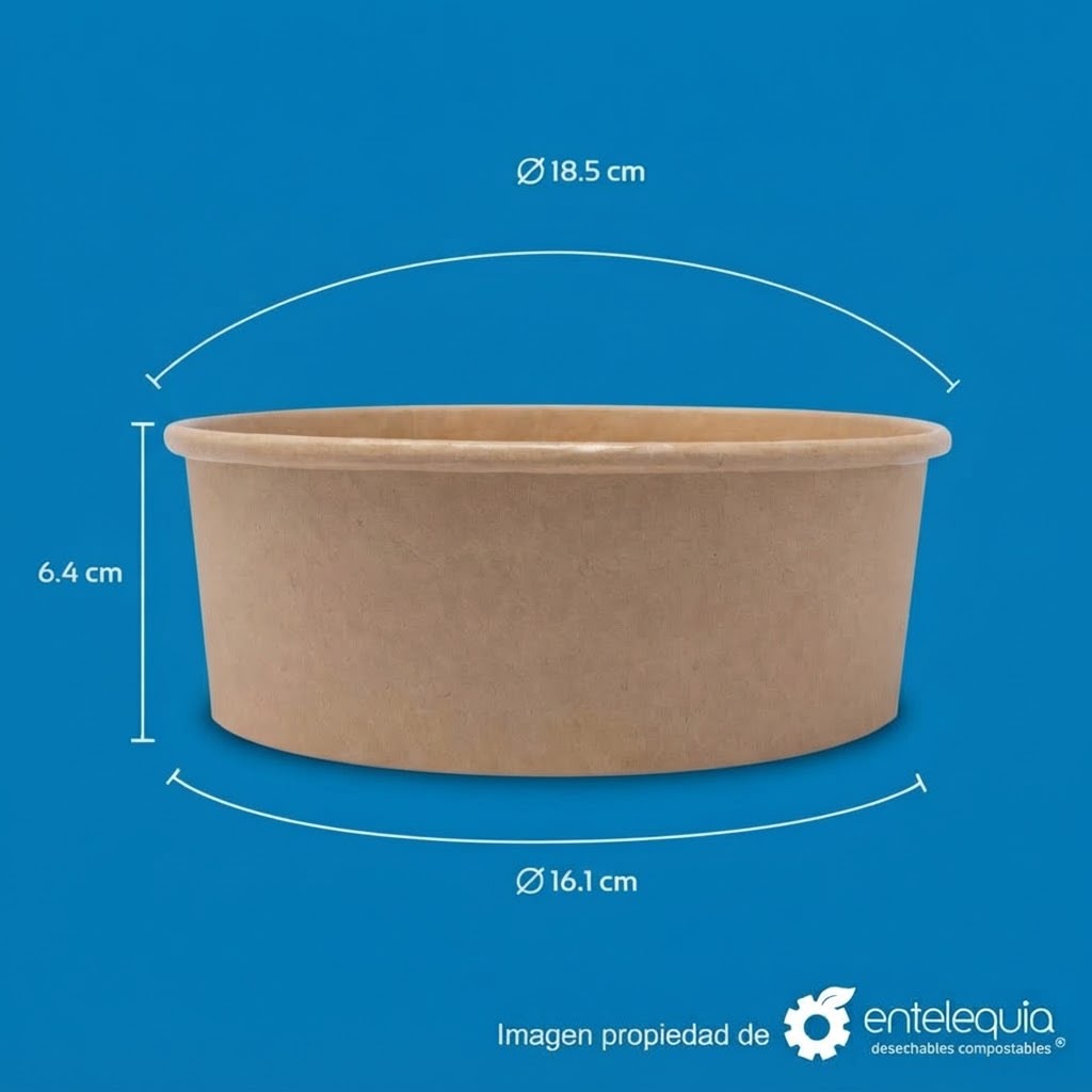 Contenedor de Papel Kraft con Recubrimiento Interno de PLA | 43 Oz