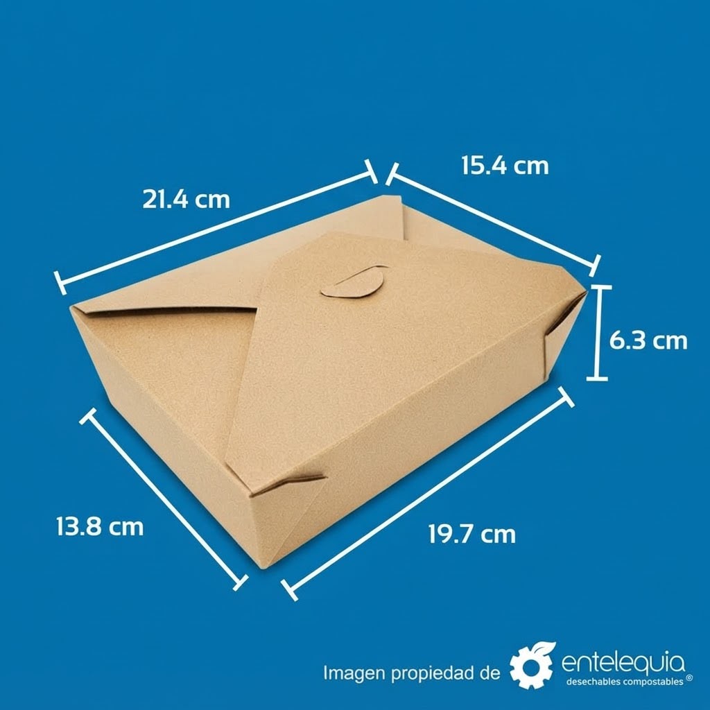 Caja de Papel Kraft Biodegradable para Alimentos | 66 oz