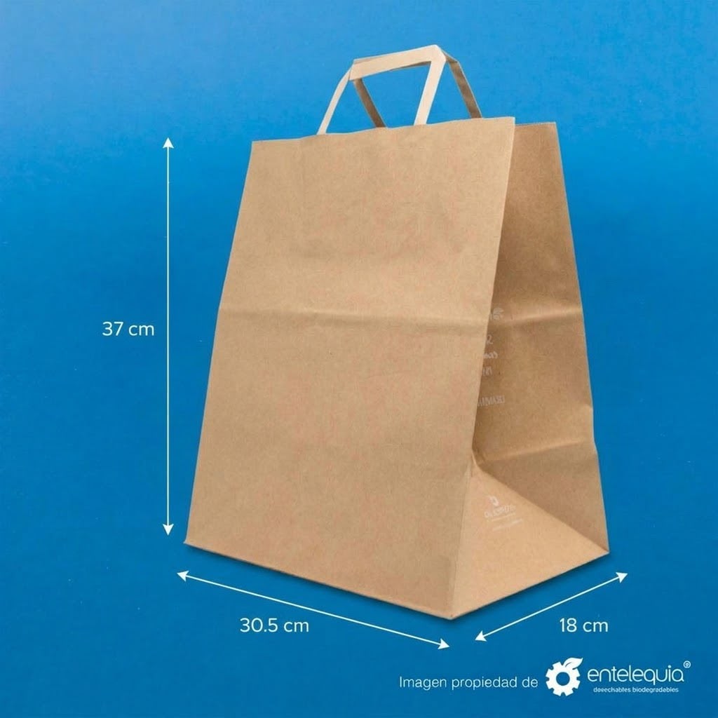 Bolsa de Papel Kraft con Asa Plana | 30 x 18 x 37 cm