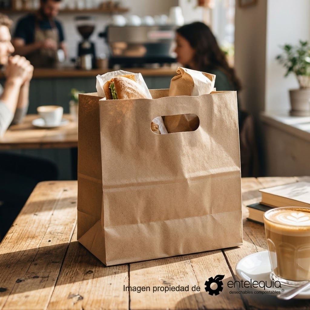 Bolsa de Papel Kraft con Asa Recortada | 29 x 15 x 28 cm