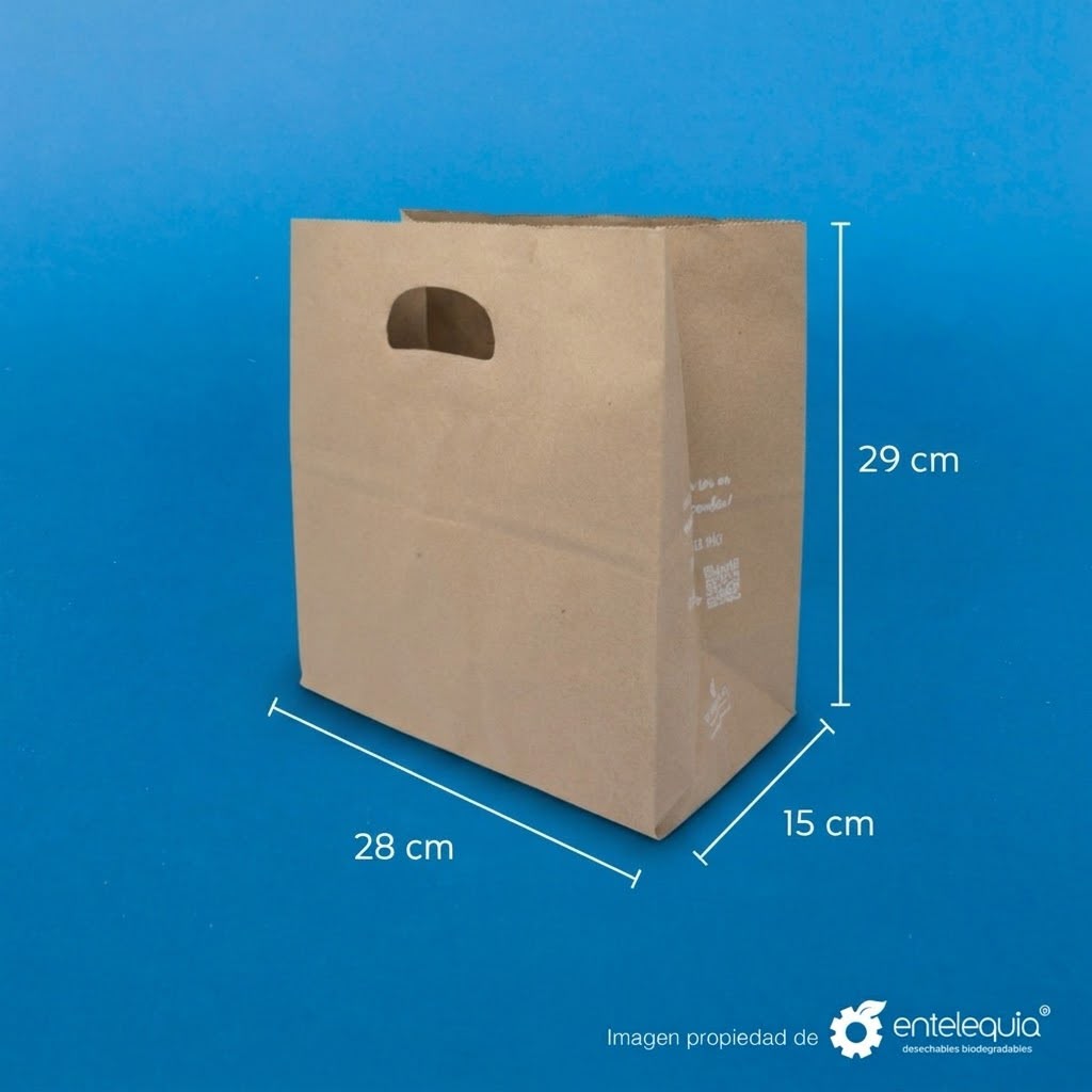 Bolsa de Papel Kraft con Asa Recortada | 29 x 15 x 28 cm