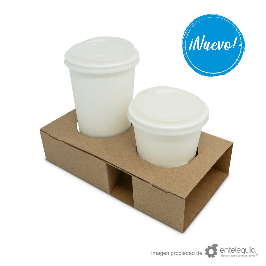 Portavasos de kraft de 2 divisiones vasos 8 a 20 oz