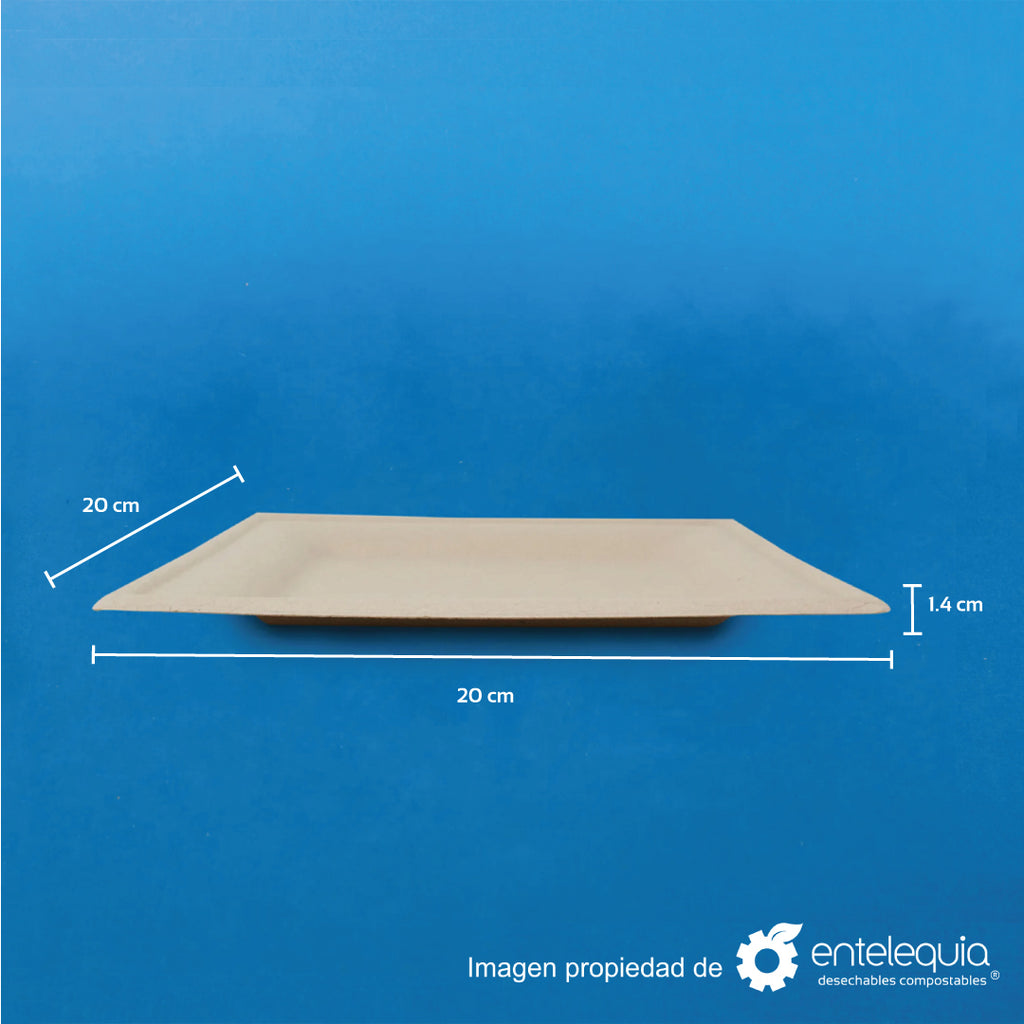 Plato cuadrado de 8" de paja de trigo
