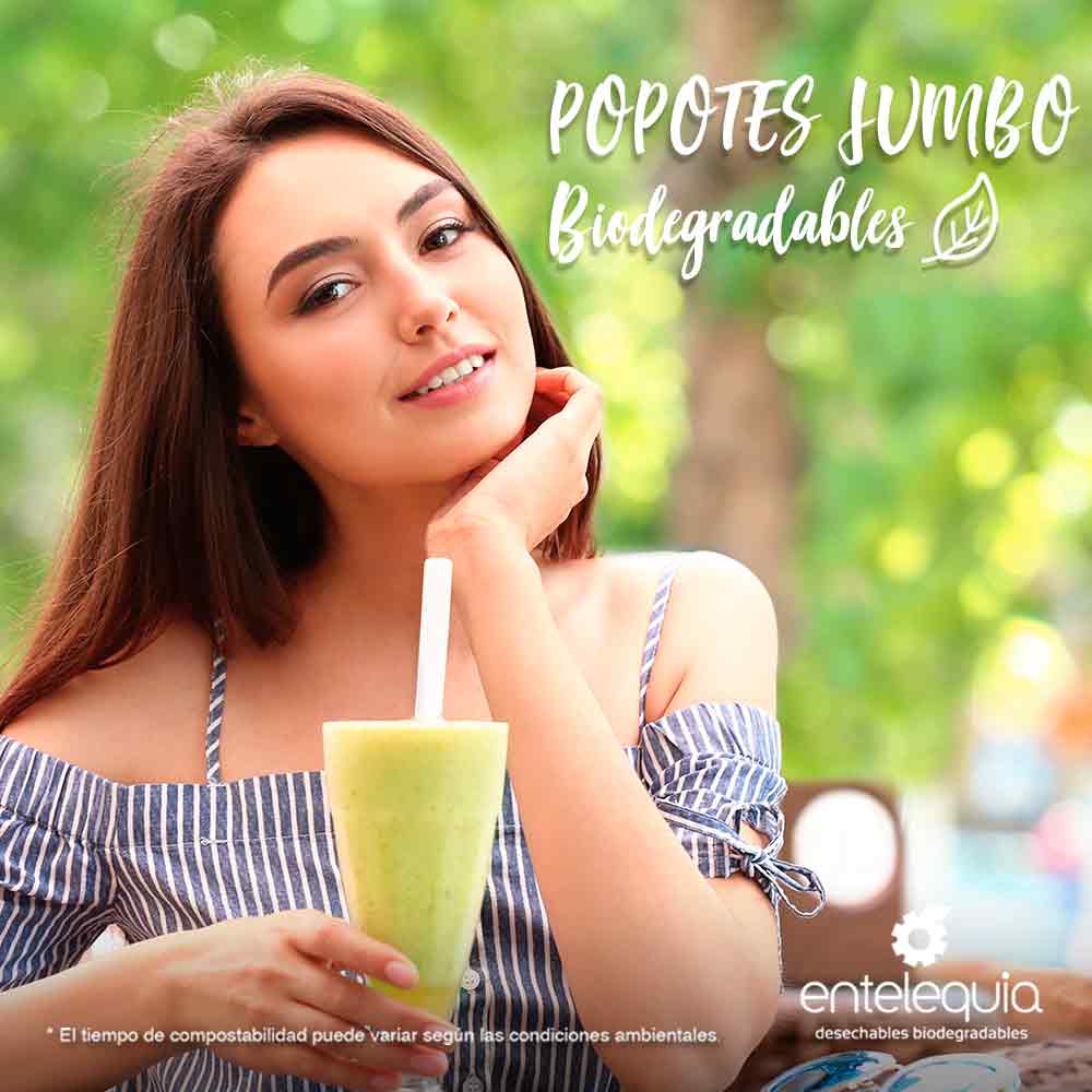 Popote Jumbo de Tapioca 8.5" sin estuchar - Desechable Biodegradable Entelequia 100 pzas