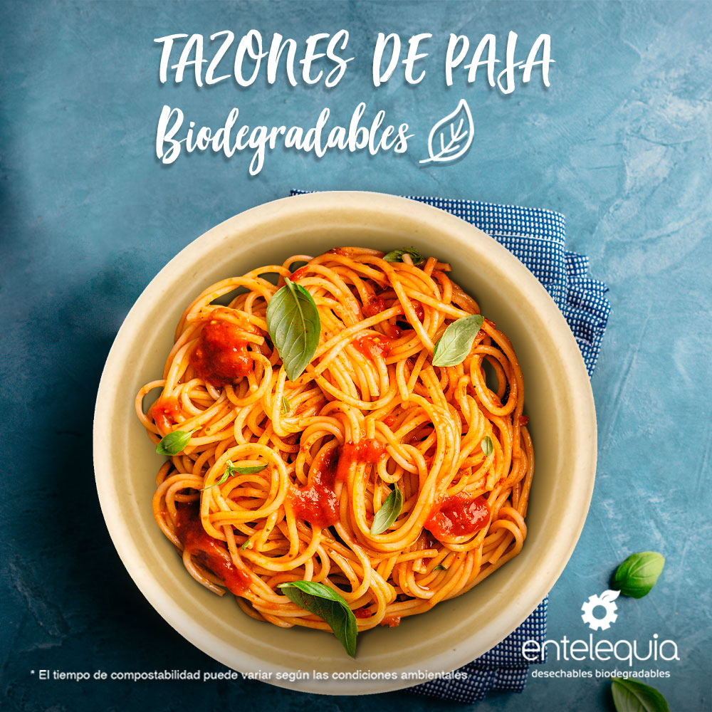 Tazón Paja de Trigo 32oz TP32 - Desechable Biodegradable Entelequia 500 pzas