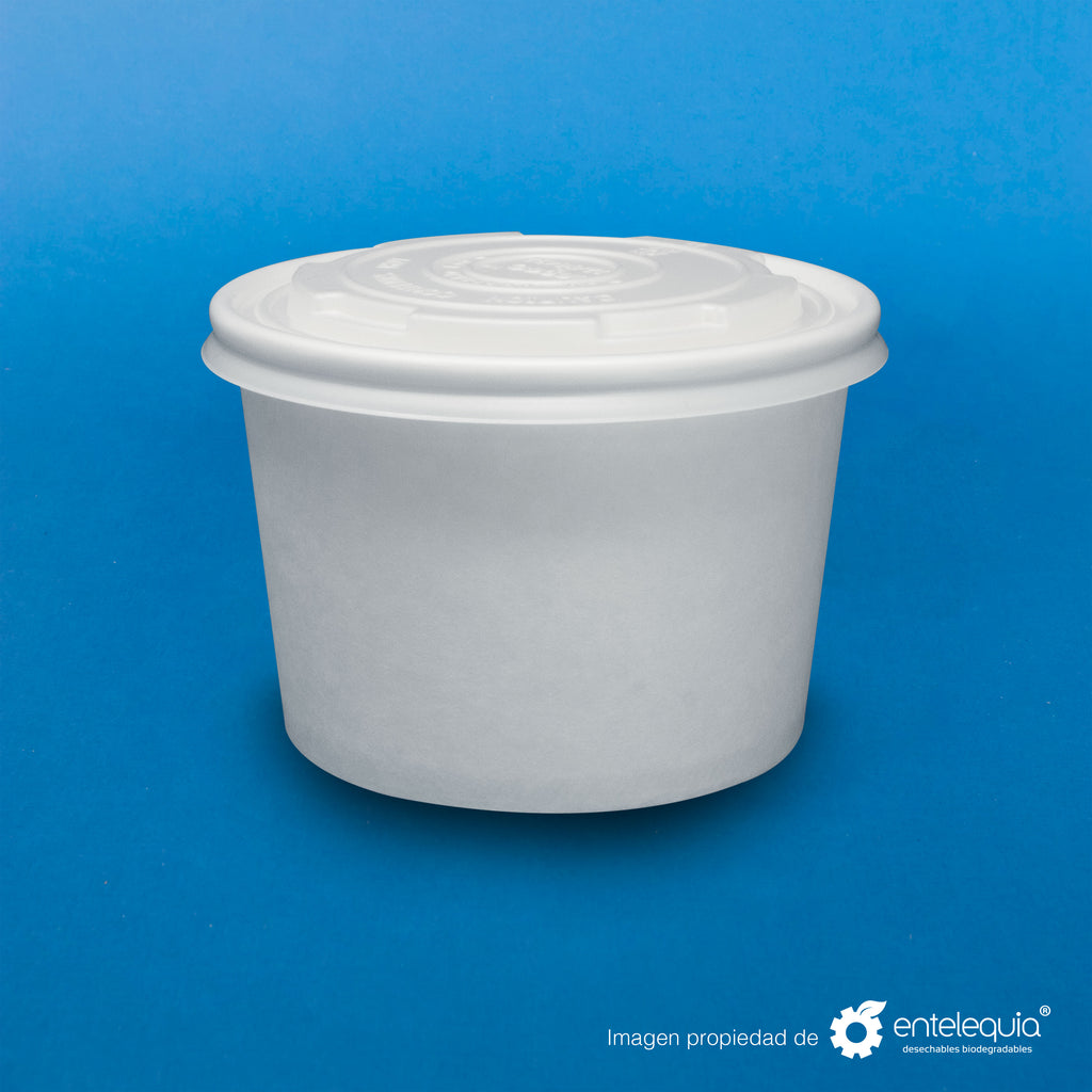 Contenedor para Sopa 16oz Papel Blanco CBPLA16 - Desechables Biodegradables Entelequia®