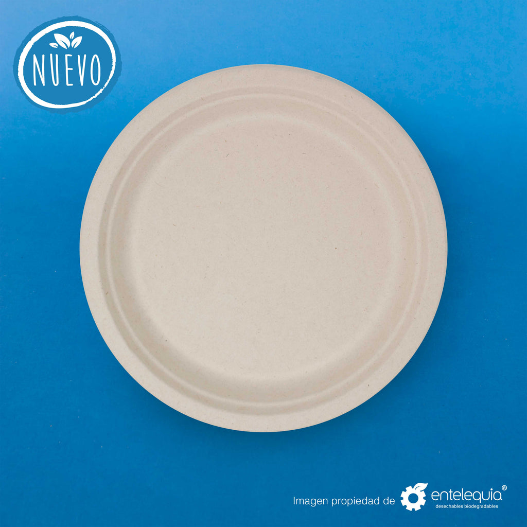 Plato liso de 9 pulgadas de Paja de Trigo- Desechable Biodegradable Entelequia®