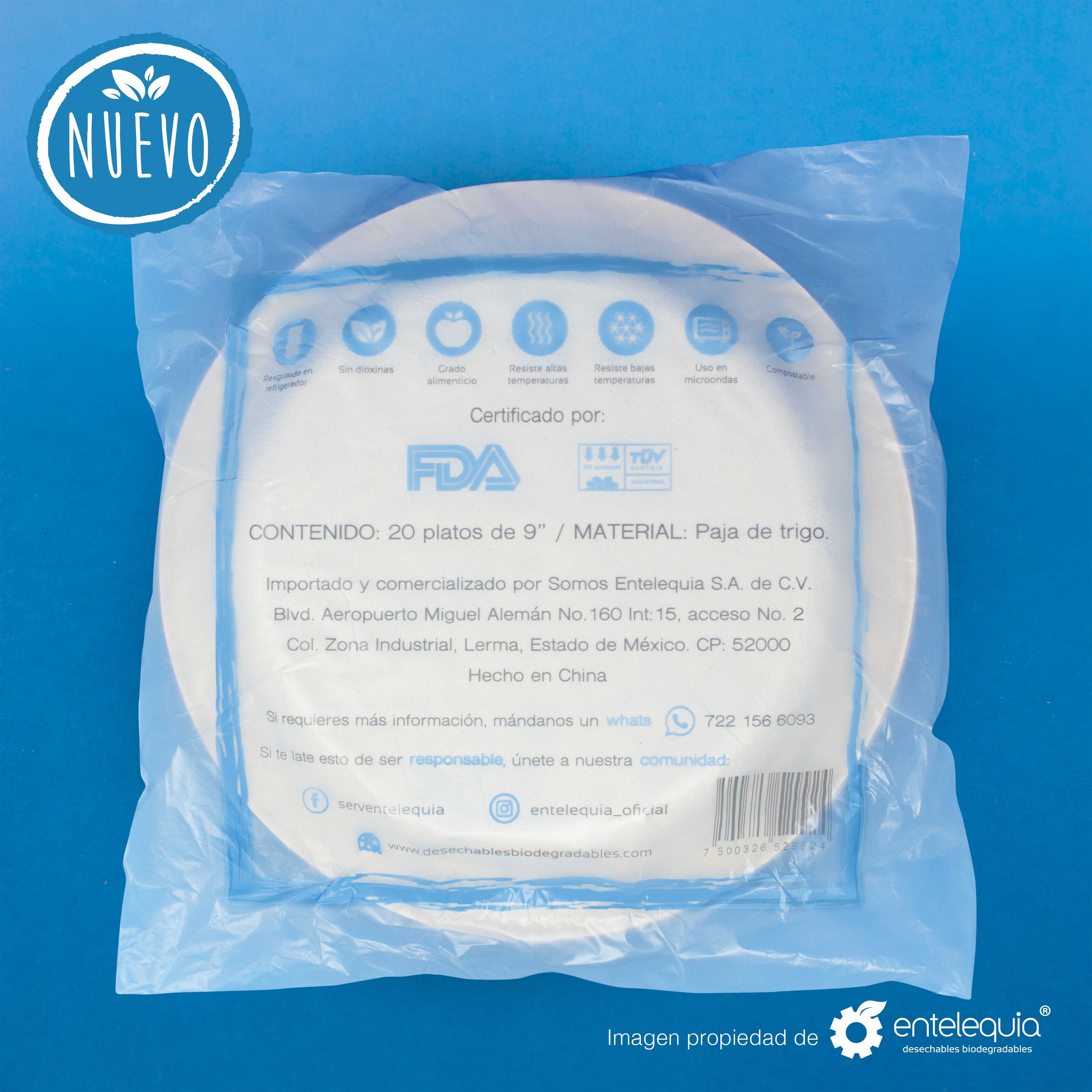 Plato liso de 9 pulgadas de Paja de Trigo- Desechable Biodegradable Entelequia®