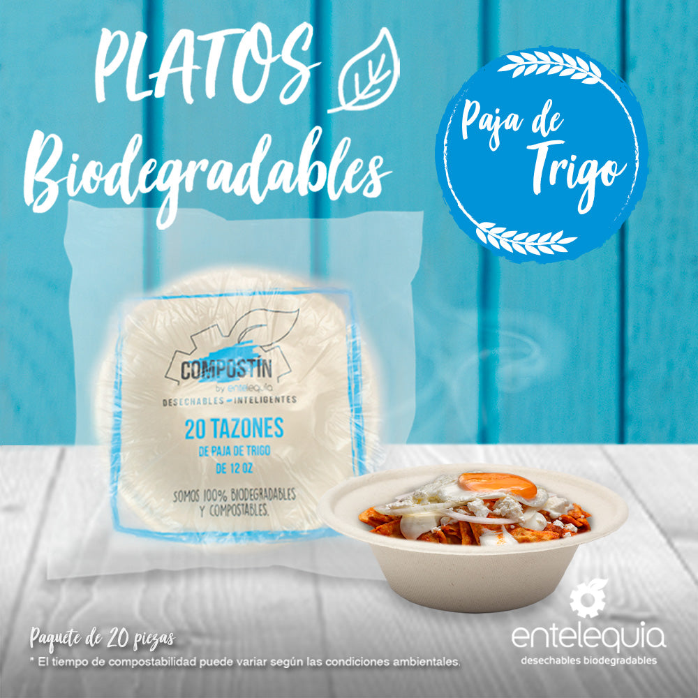 Tazón Paja de Trigo 12oz Compostín código T12-20-R - Desechable Biodegradable Entelequia®