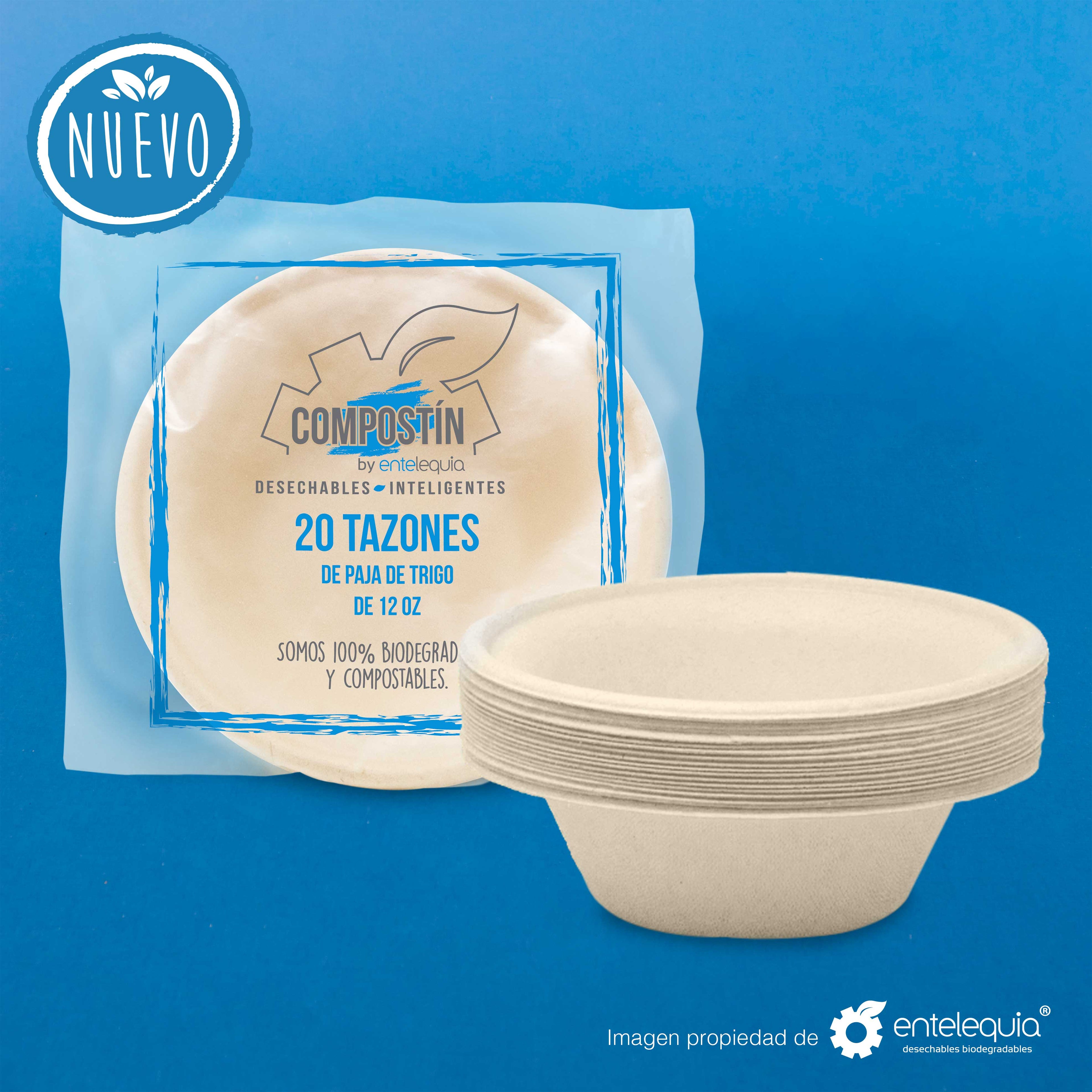 Tazón Paja de Trigo 12oz Compostín código T12-20-R - Desechable Biodegradable Entelequia®
