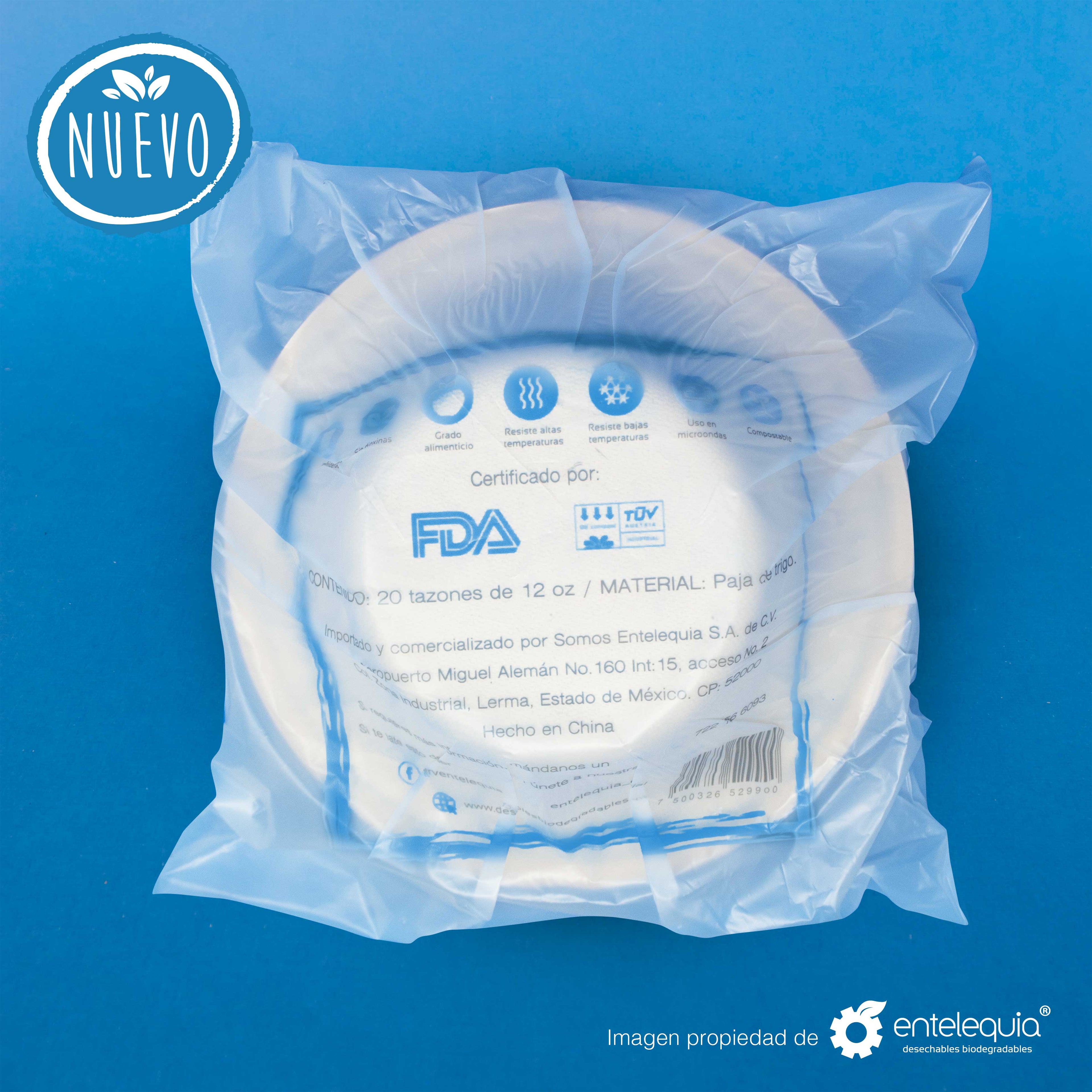 Tazón Paja de Trigo 12oz Compostín código T12-20-R - Desechable Biodegradable Entelequia®