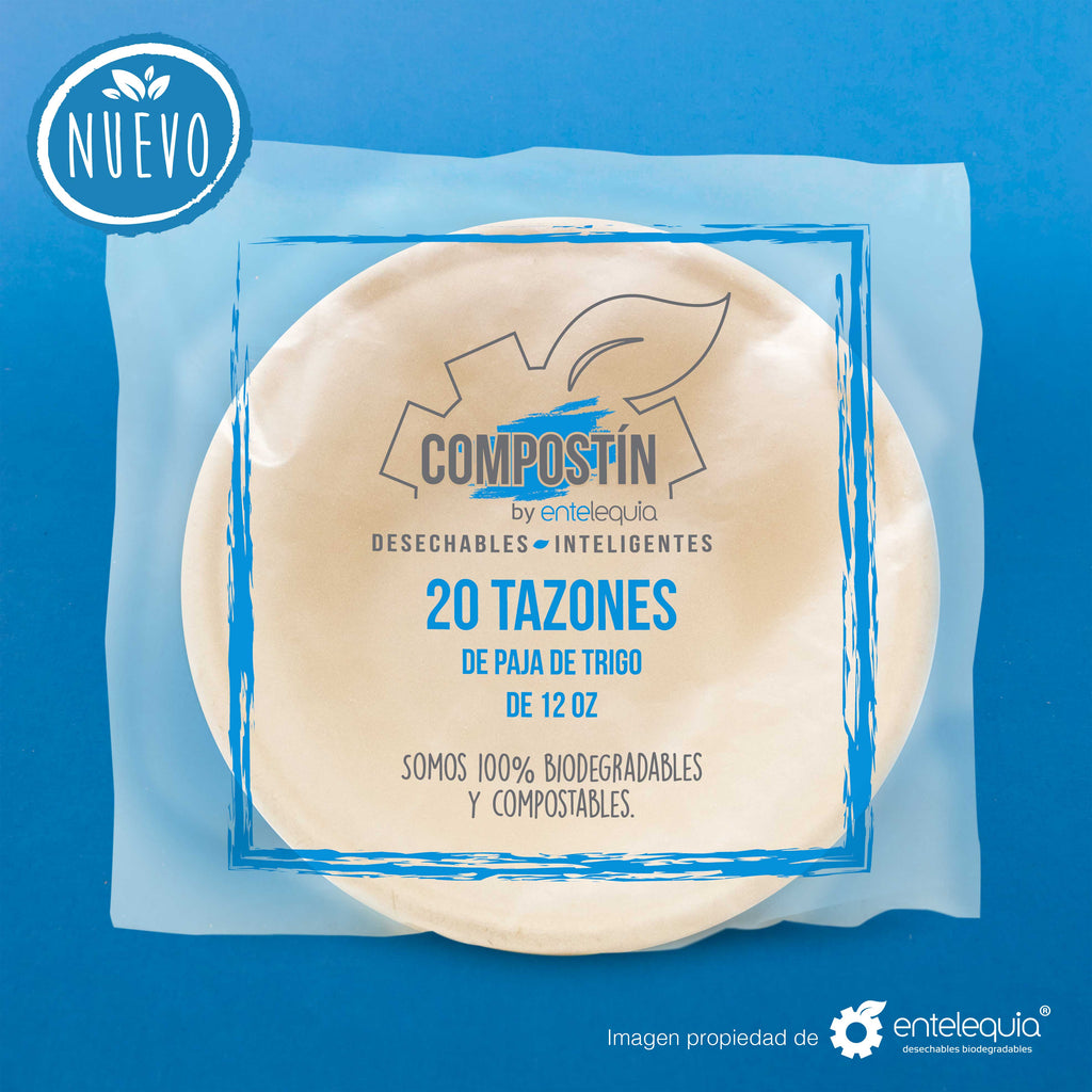 Tazón Paja de Trigo 12oz Compostín código T12-20-R - Desechable Biodegradable Entelequia®