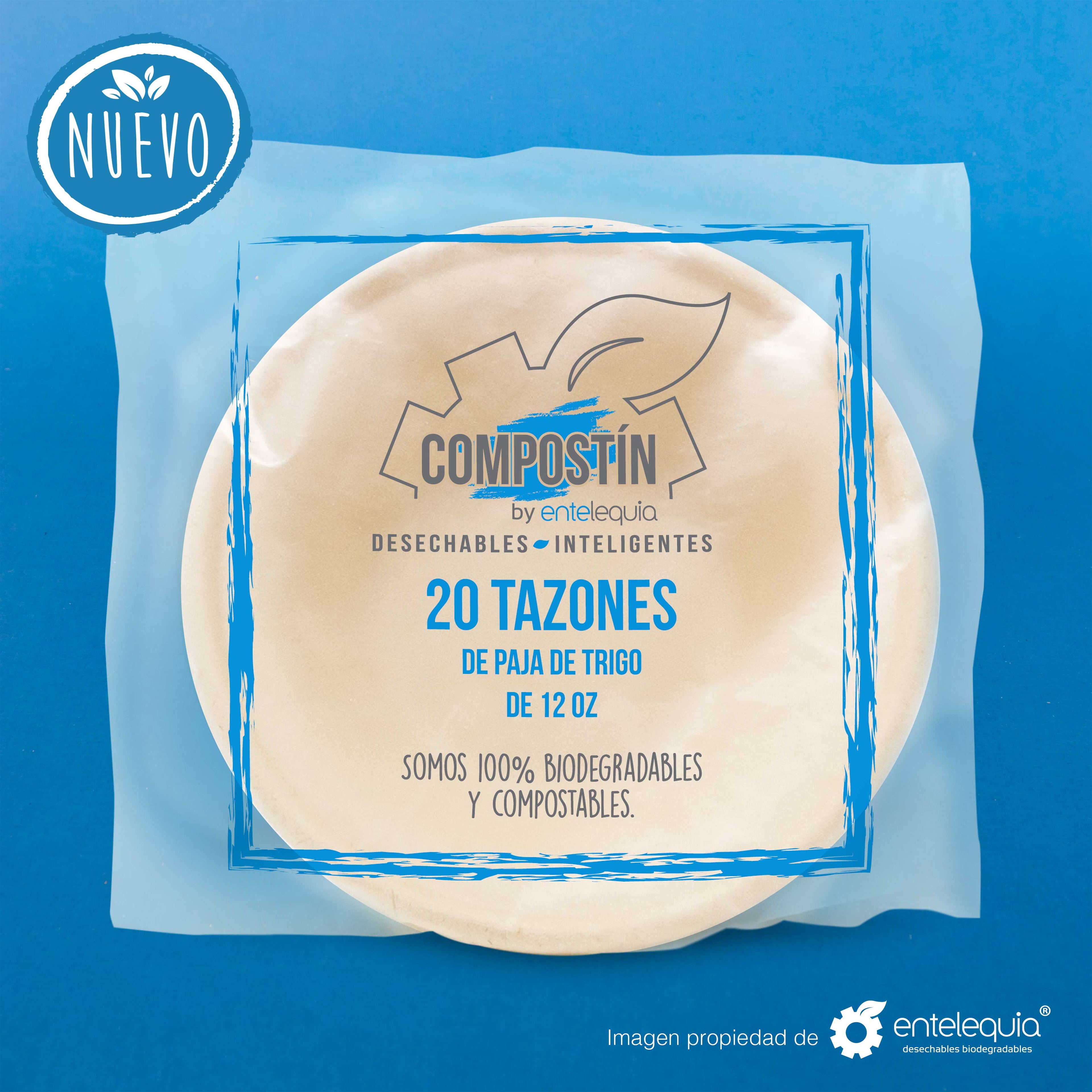Tazón Paja de Trigo 12oz Compostín código T12-20-R - Desechable Biodegradable Entelequia®