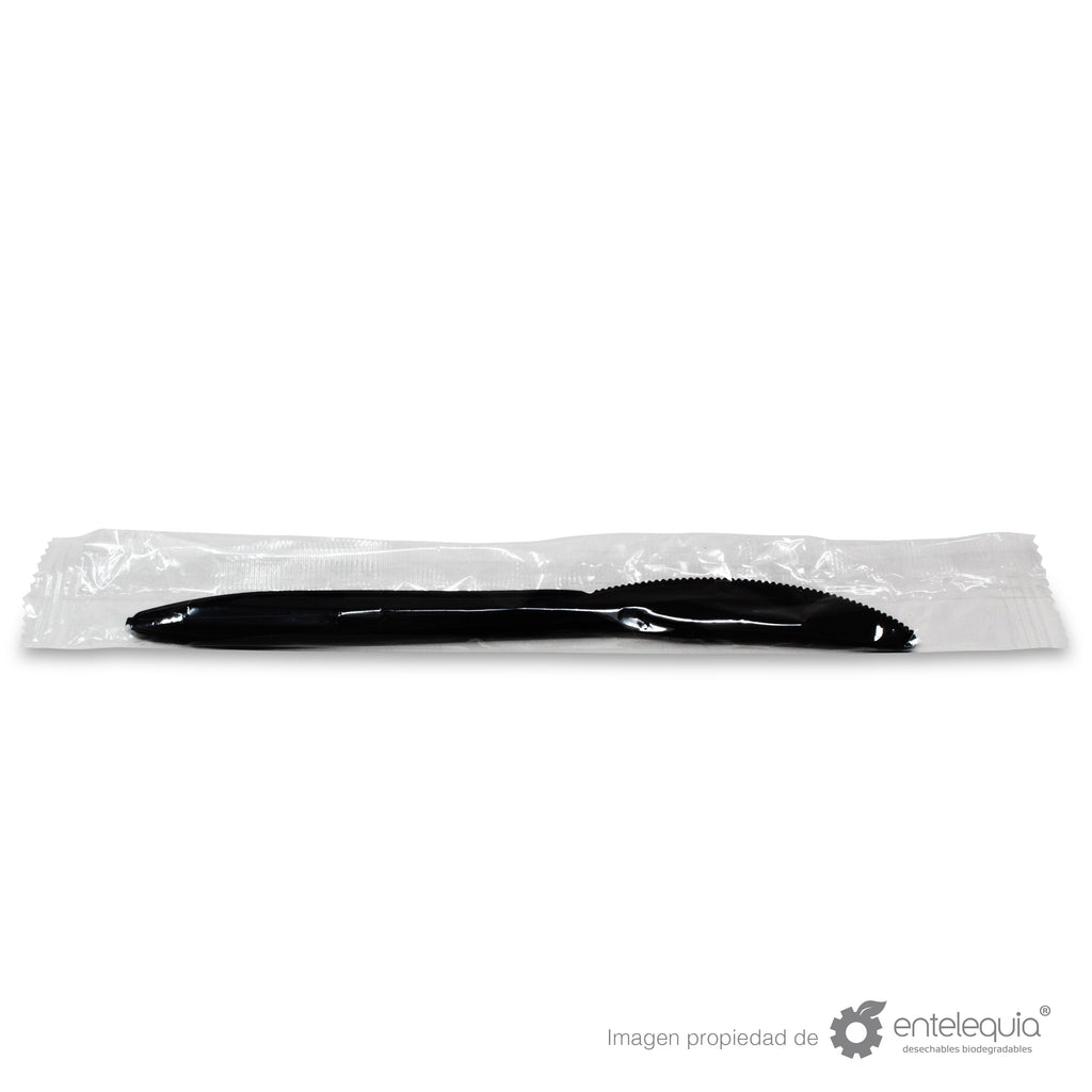 Cuchillo de Fécula de Maíz de 6 " (15.24 cm) / Color: negro estuchado C6-EST N -Desechable Biodegradable Entelequia®