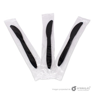 Cuchillo de Fécula de Maíz de 6 " (15.24 cm) / Color: negro estuchado C6-EST N -Desechable Biodegradable Entelequia®