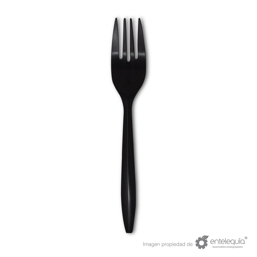 Tenedor de 6" de fécula de maíz negro estuchado