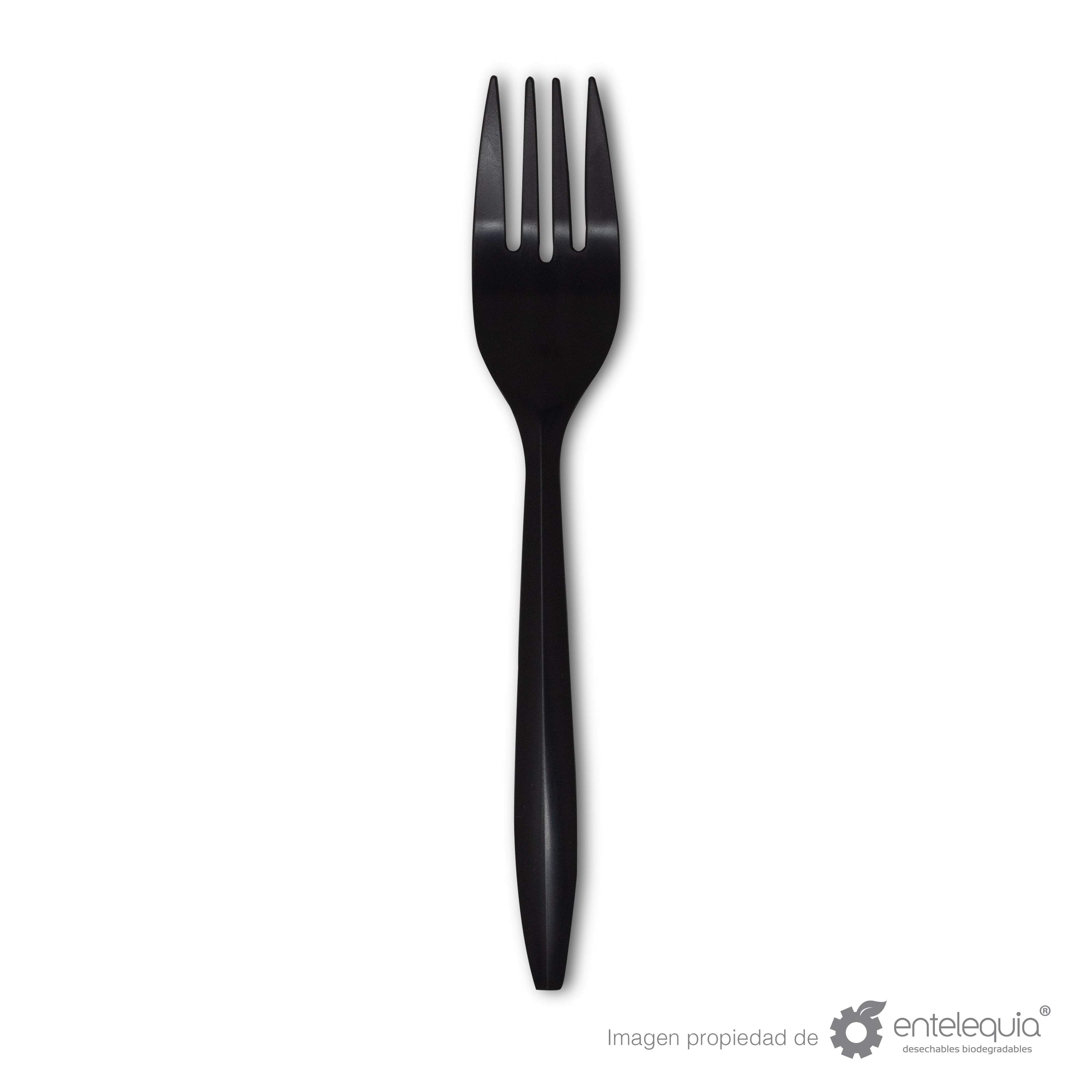 Tenedor de 6" de fécula de maíz negro estuchado