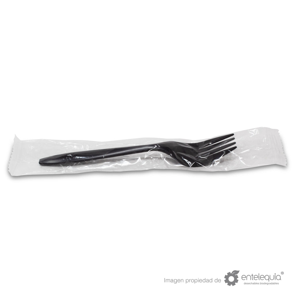 Tenedor de 6" de fécula de maíz negro estuchado