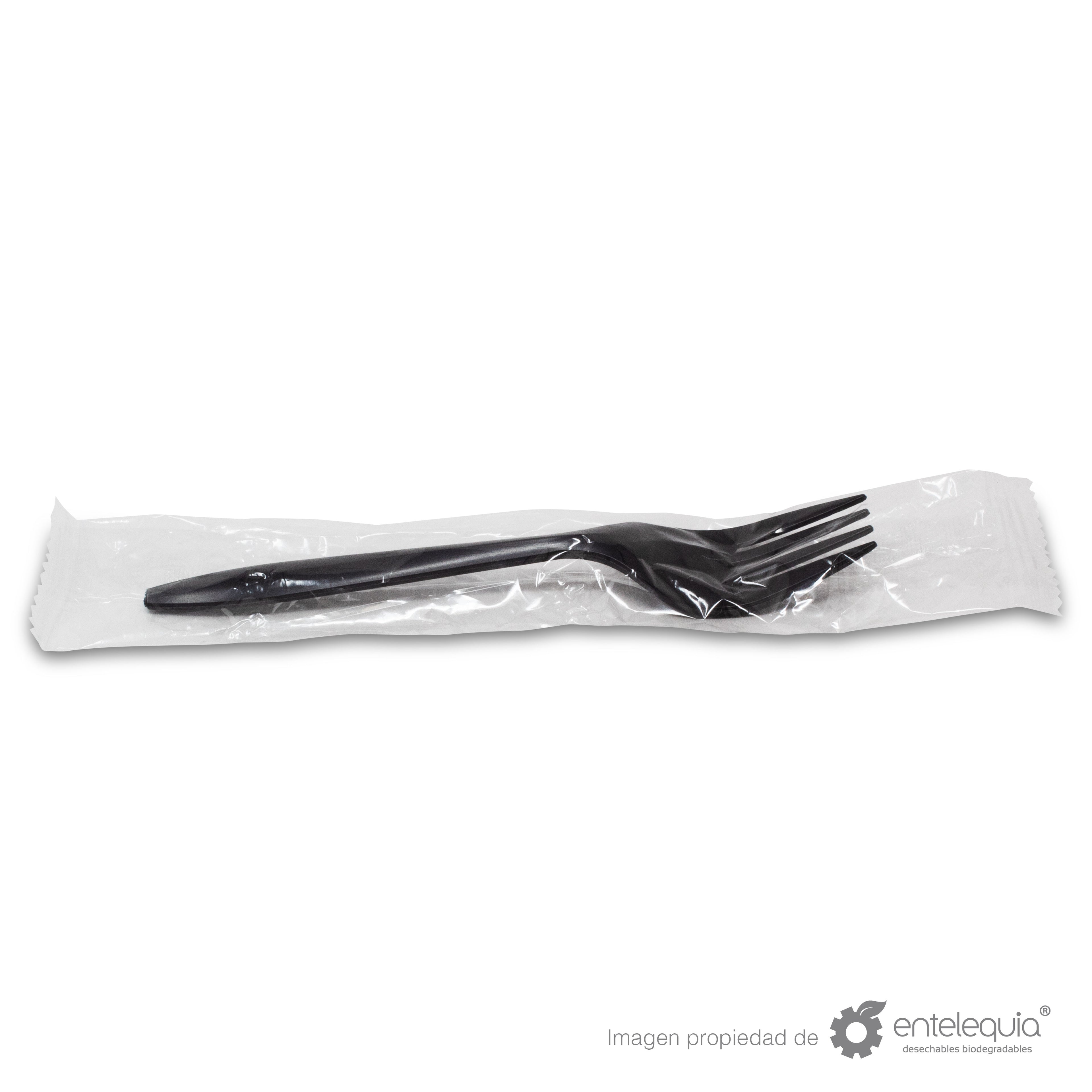 Tenedor de 6" de fécula de maíz negro estuchado