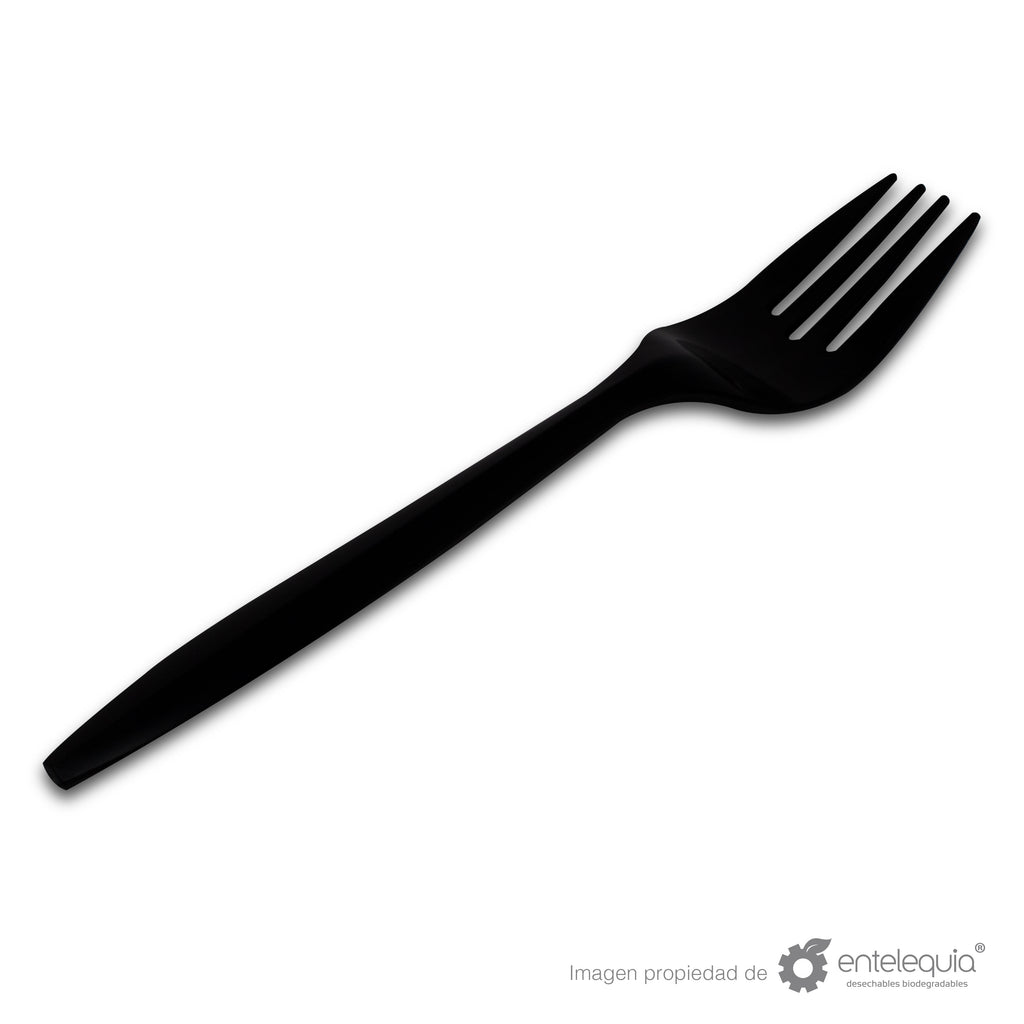 Tenedor de 6" de fécula de maíz negro estuchado