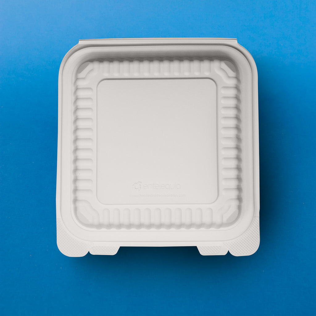 Almeja Cuadrada de Fécula de Maíz AFC8 - Desechables Biodegradables Entelequia® 50/300 pzas