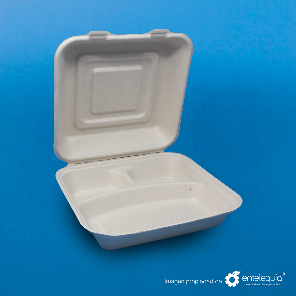 Almeja con 3 divisiones Paja de Trigo 9x9 "- Desechables Biodegradables Entelequia® 