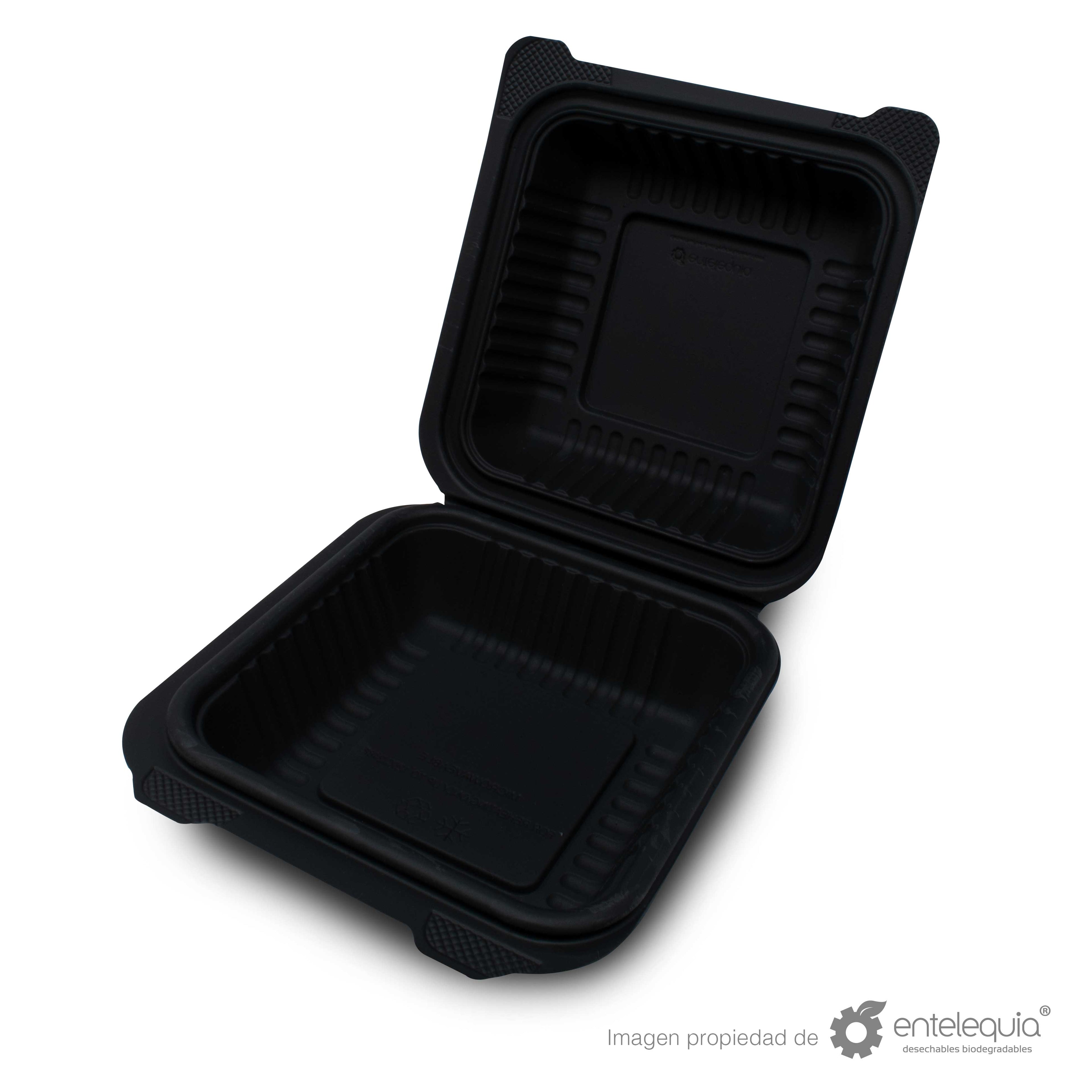 Contenedor para Hamburguesa 6 x 6 Fécula de Maíz AFH - Desechables Biodegradables Entelequia® 125/500 pzas