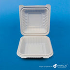 Contenedor para Hamburguesa 6 x 6 Fécula de Maíz AFH - Desechables Biodegradables Entelequia® 125/500 pzas