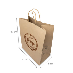 Bolsa biodegradable de papel kraft plana con asa torcida (30cmx18cm+37cm)