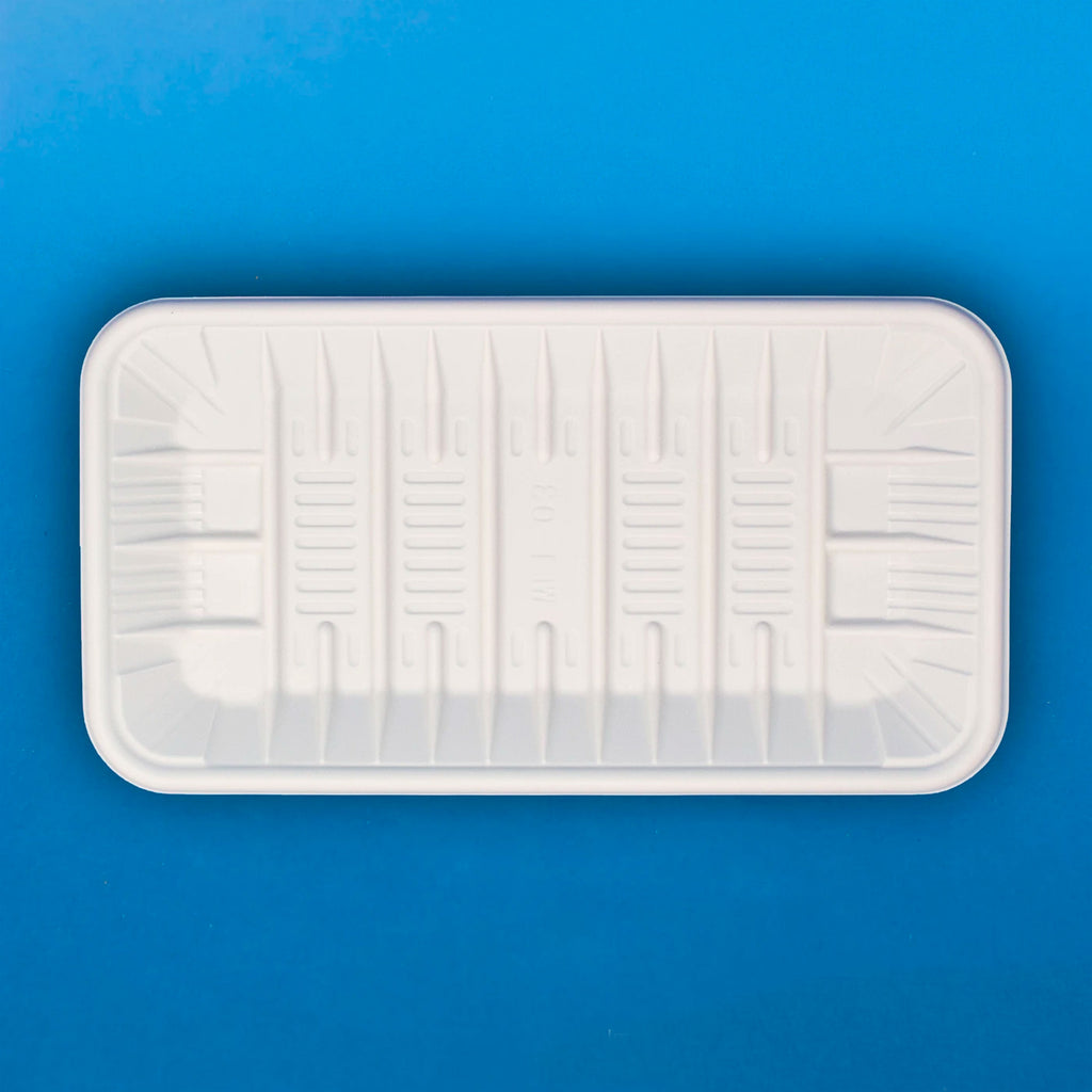 Charola de Fécula de Maíz Grande CFG - Desechables Biodegradables Entelequia® 250 / 1,000 pzas