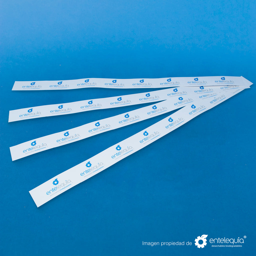 Cintillo Impreso 1 tinta papel 100% reciclado y no clorado - Desechable Biodegradable Entelequia 100 pzas