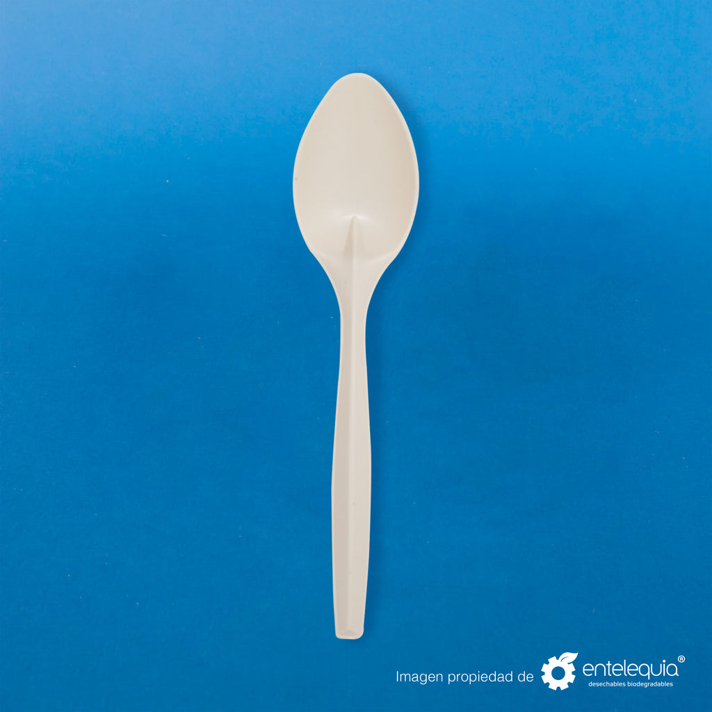 Cuchara para Alimentos 7" Fécula de Maíz CS7 - Desechable Biodegradable Entelequia 100/1000 pzas