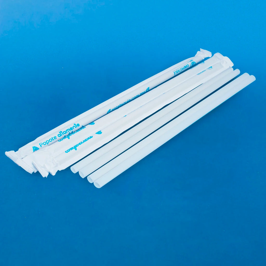Popote PLA estuchado en papel 7.9 in - Desechables Biodegradables Entelequia® 100/2,000 pzas