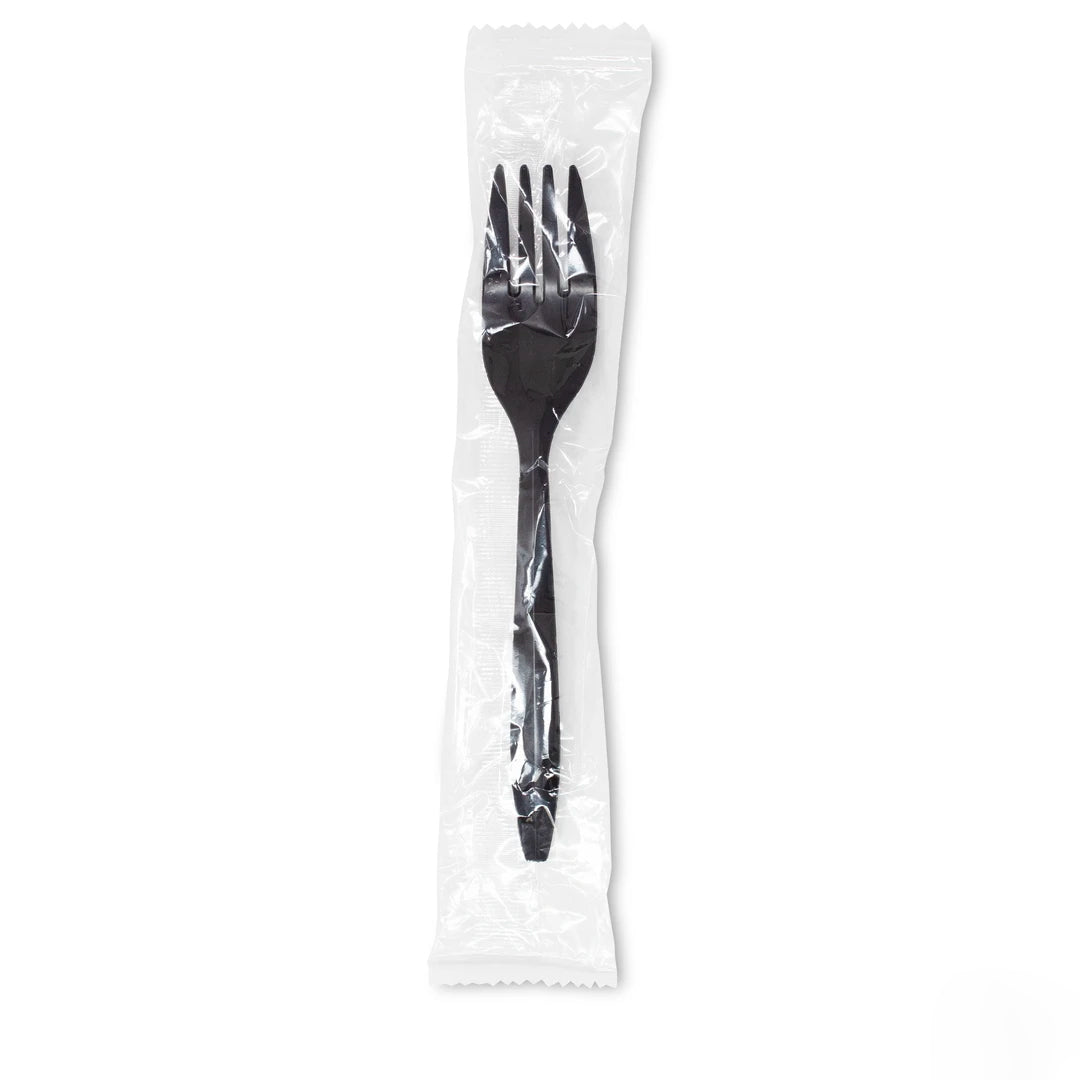 Tenedor de fécula de maíz de 6 " negro estuchado T6-EST N - Desechables Biodegradables Entelequia®