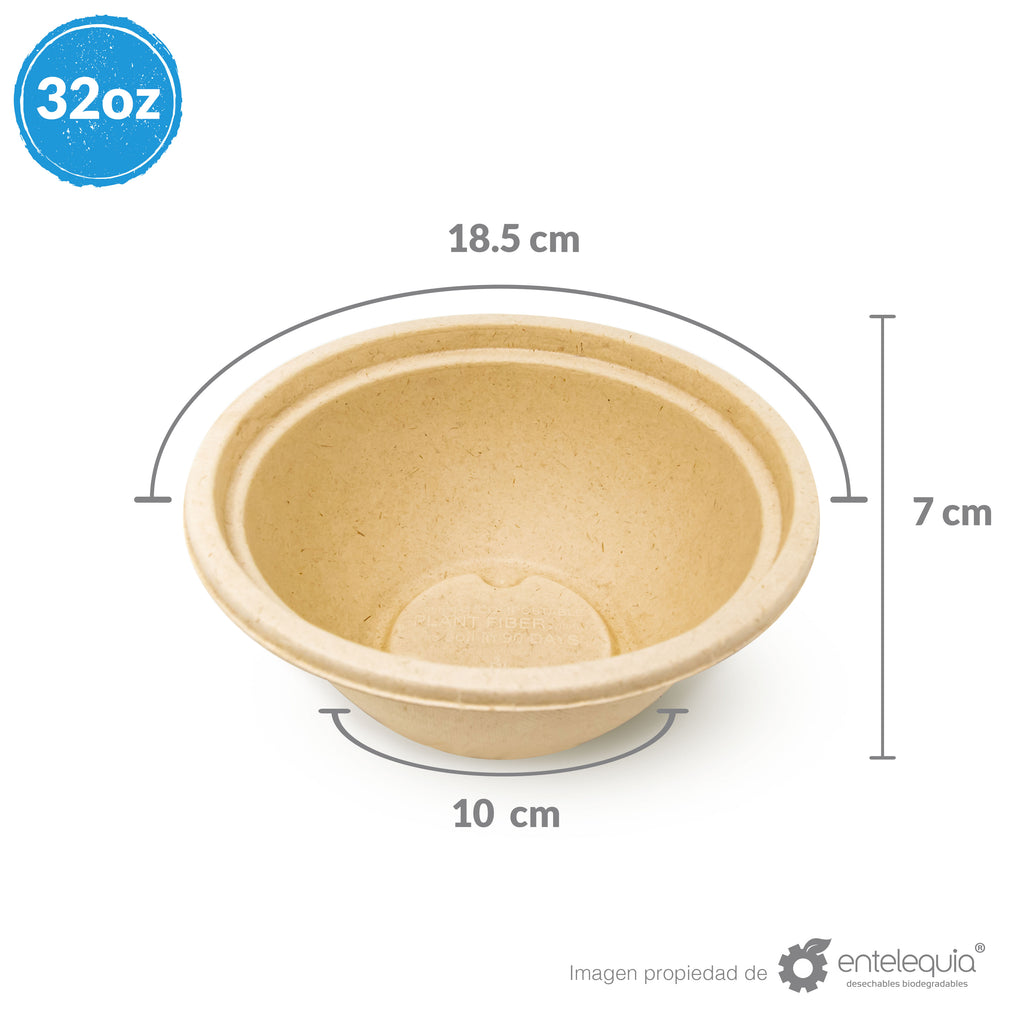 Tazón Paja de Trigo 32oz TP32 - Desechable Biodegradable Entelequia