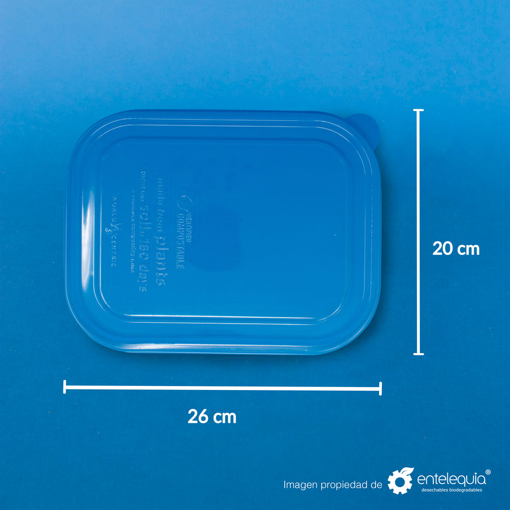 Tapa PLA Contenedor Rectangular Grande Liso TP10X8L - Desechable Biodegradable Entelequia 400 pzas